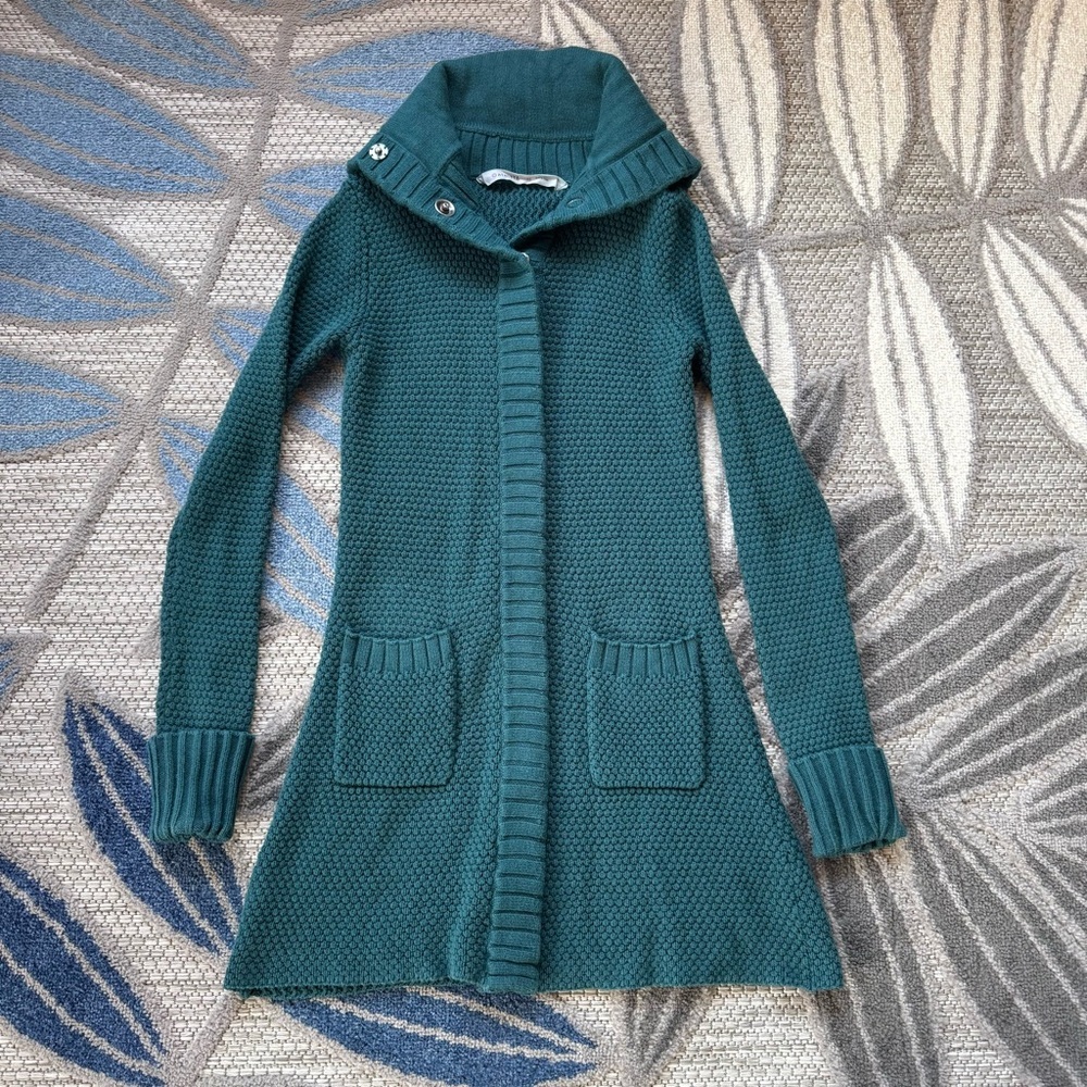 Athleta Women’s Sula Snap‎ Teal Tunic Button Snap Sweater Cardigan Size XS